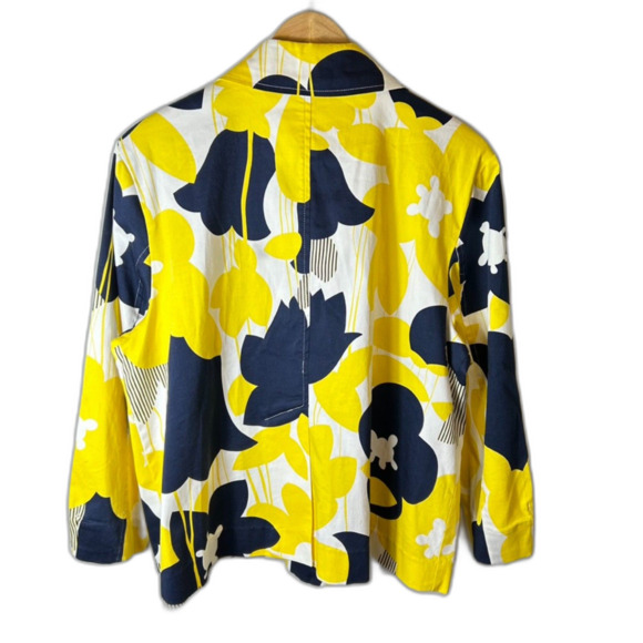 Erin London Yellow Navy Floral 3/4 Sleeve Collared Button Up Topper Jacket Sz L - Picture 6 of 13